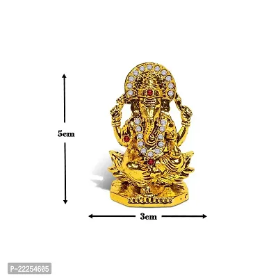 Adhvik Vighnaharta/ganpati/bappa Sitting on Lotus Flower Idol( Mini Ganesha St/603) White Stone Golden Antique Metal God Stand for Home Deacute;cor/car Dashboard/temple Puja/office Table Showpiece-thumb2