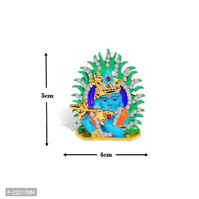 Adhvik Kahna/krishna Face with Flute/basuri Idol (Mini Mayurpankh Krishna St/828) Multicolor Metal God Stand for Home Deacute;cor/car Dashboard/mandir Pooja Murti/temple Puja/office Table Showpiece-thumb2