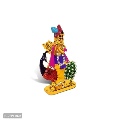 Adhvik Standing Krishna/kahna with Peacock Idol (Mini Morni Krishna St/940) Multicolor Metal God Stand for Home Deacute;cor/car Dashboard/mandir Pooja Murti/temple Puja/office Table Showpiece-thumb3