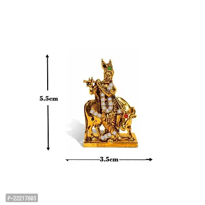 Adhvik Standing Kahna/krishna with Cow Idol (Mini St/611 Anmol Cow Krishna) Golden Antique Metal God Stand for Home Deacute;cor/car Dashboard/mandir Pooja Murti/temple Puja/office Table Showpiece-thumb2