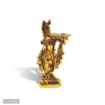 Adhvik HHRI0314 Krishna/kahna Standing with Flute White Stone Idol (St-562) Golden Color Metal God Stand for Home Dcor/car Dashboard/mandir Pooja Murti/temple Puja/office Table Showpiece-thumb4