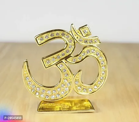 Adhvik Metal Hindu Om Shiv/mahadev/bhole Baba Rhinestone Symbol Idol for Gifting, Home and Office Table, and Car Dashboard Decor Showpiece Small Size ( 6 X 5.5 Cm) Golden Color Pack of 1