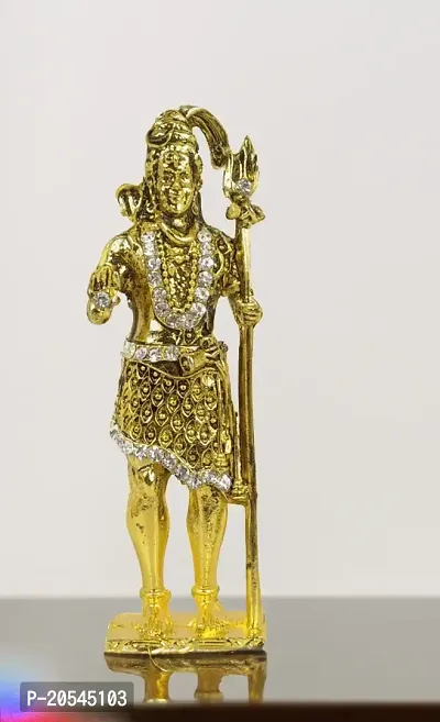 Adhvik Metal Antique Standing Shiv/mahadev/bhole Baba with Trishul Rhinestone Symbol Idol for Gifting, Home and Office Table, and Car Dashboard Decor Showpiece ( Size 9.5 X 2.5 Cm) Golden Color Pack of 1