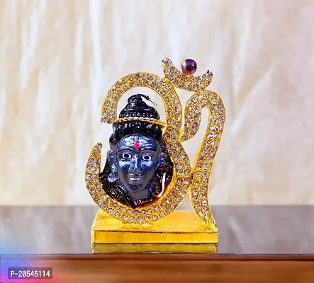 Adhvik Metal Hindu Om with Shiv/mahadev/bhole Baba Face Rhinestone Symbol Idol for Gifting, Home and Office Table, and Car Dashboard Decor Showpiece Small Size ( 5 X 4 Cm) Multicolor Pack of 1