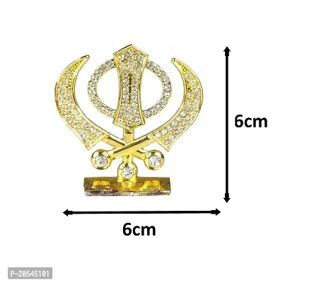 Adhvik Metal Sikh/punjabi Symbol Khanda Sahib Rhinestone Symbol Idol for Gifting, Home and Office Table, and Car Dashboard Decor Showpiece Small Size ( 6 X 6 Cm) Golden Color Pack of 1-thumb2