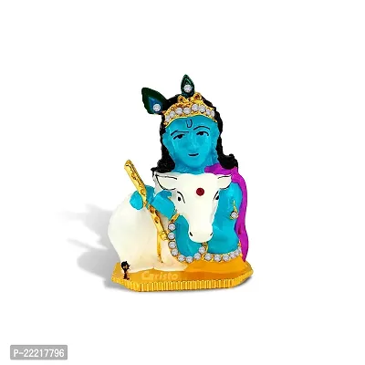 Adhvik Krishna/kahna Face with Cow and Basuri Idol( Mini Cow Bal Krishna St/935) Multicolor Metal God Stand for Home Deacute;cor/car Dashboard/temple Puja/office Table Showpiece-thumb5