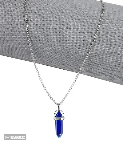 Adhvik Blue Crystal Glass Healing Hexagonal Prism Point Pencil Shape Pendant Locket Necklace With Clavicle Chain For Women  Girl's-thumb2