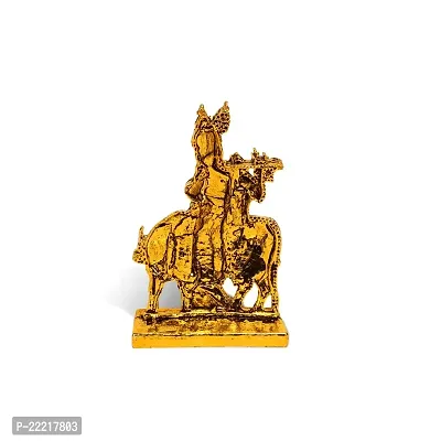 Adhvik Standing Kahna/krishna with Cow Idol (Mini St/611 Anmol Cow Krishna) Golden Antique Metal God Stand for Home Deacute;cor/car Dashboard/mandir Pooja Murti/temple Puja/office Table Showpiece-thumb4