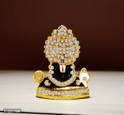 Adhvik Lord Tirupati Balaji/vyankatesh Face White-Stone God Stand Idol (Mini Mukh Balaji St/1046/ws) Black Color Metal God Stand for Home Deacute;cor/car Dashboard/temple Puja/office Table Showpiece