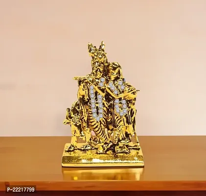 Adhvik Radha Krishna Standing with Cow Idol (Mini Cow Rk St/655) Golden Antique Metal God Stand for Home Deacute;cor/car Dashboard/mandir Pooja Murti/temple Puja/office Table Showpiece