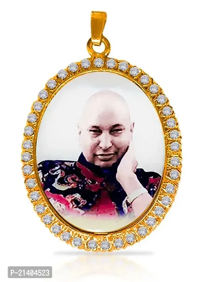 Adhvik JAR0544 Big Size (Mix Design Swaroop/Photo) Golden Color Unisex Metal Oval Shape Diamond Nug Engraved/Studded Shukrana Blessing's Always Jai Guru Ji Swaroop/Photo Locket Pendant Necklace-thumb3