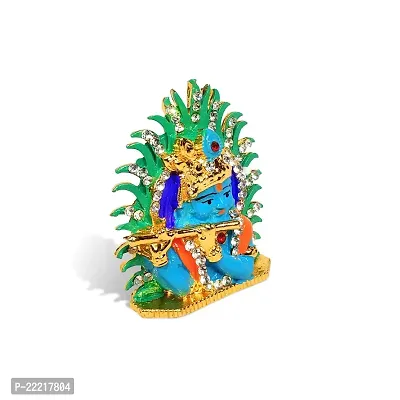 Adhvik Kahna/krishna Face with Flute/basuri Idol (Mini Mayurpankh Krishna St/828) Multicolor Metal God Stand for Home Deacute;cor/car Dashboard/mandir Pooja Murti/temple Puja/office Table Showpiece-thumb3