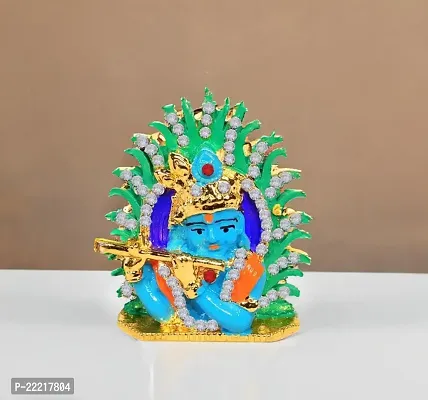 Adhvik Kahna/krishna Face with Flute/basuri Idol (Mini Mayurpankh Krishna St/828) Multicolor Metal God Stand for Home Deacute;cor/car Dashboard/mandir Pooja Murti/temple Puja/office Table Showpiece