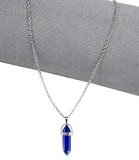 Adhvik Blue Glass Healing Crystal Hexagonal Point Prism Pencil Shape Locket Pendant Necklace With Clavicle Chain For Girl's  Women-thumb3