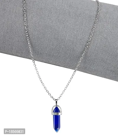 Adhvik Blue Glass Healing Crystal Hexagonal Point Prism Pencil Shape Locket Pendant Necklace With Clavicle Chain For Girl's  Women-thumb4