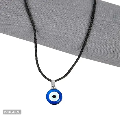 Adhvik JAR0534-01 Unisex Big Size Round Dual Side Blue Stone Bead Evil Eyes Nazar Suraksha Kavach Pendant Locket Charm Necklace With Cotton Thread Dori