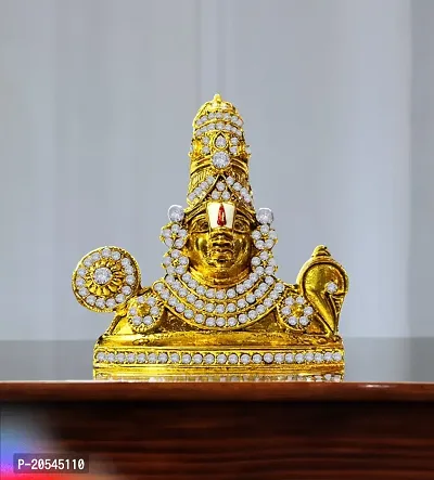 Adhvik Metal Lord Venkateswara/tirupati Balaji Rhinestone Idol for Gifting, Home and Office Table, and Car Dashboard Decor Showpiece ( Size 8 X 7 Cm) Golden Color Pack of 1