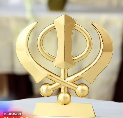 Adhvik Metal Sikh/punjabi Khanda Sahib Idol for Gifting, Home and Office Table, and Car Dashboard Decor Showpiece Small Size ( 6 X 6 Cm) Golden Color Pack of 1