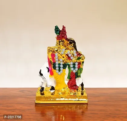 Adhvik Radha Krishna Standing with Cow Idol (Mini Cow Rk St/655) Multicolor Metal God Stand for Home Deacute;cor/car Dashboard/temple Puja/office Table Showpiece