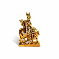 Adhvik Standing Kahna/krishna with Cow Idol (Mini St/611 Anmol Cow Krishna) Golden Antique Metal God Stand for Home Deacute;cor/car Dashboard/mandir Pooja Murti/temple Puja/office Table Showpiece-thumb4