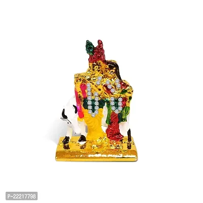 Adhvik Radha Krishna Standing with Cow Idol (Mini Cow Rk St/655) Multicolor Metal God Stand for Home Deacute;cor/car Dashboard/temple Puja/office Table Showpiece-thumb5