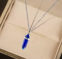 Adhvik Blue Crystal Glass Healing Hexagonal Prism Point Pencil Shape Pendant Locket Necklace With Clavicle Chain For Women  Girl's-thumb2