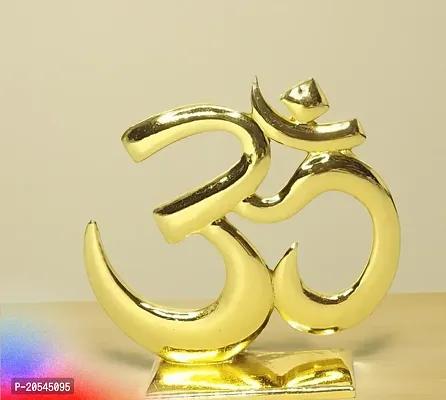 Adhvik Metal Hindu Om Shiv Symbol Idol for Gifting, Home and Office Table, and Car Dashboard Decor Showpiece Small Size ( 6 X 6 Cm) Golden Color Pack of 1