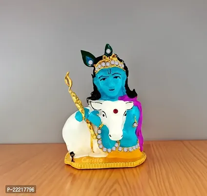 Adhvik Krishna/kahna Face with Cow and Basuri Idol( Mini Cow Bal Krishna St/935) Multicolor Metal God Stand for Home Deacute;cor/car Dashboard/temple Puja/office Table Showpiece