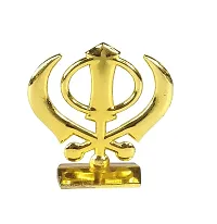 Adhvik Metal Sikh/punjabi Symbol Khanda Sahib Rhinestone Symbol Idol for Gifting, Home and Office Table, and Car Dashboard Decor Showpiece Small Size ( 6 X 6 Cm) Golden Color Pack of 1-thumb3