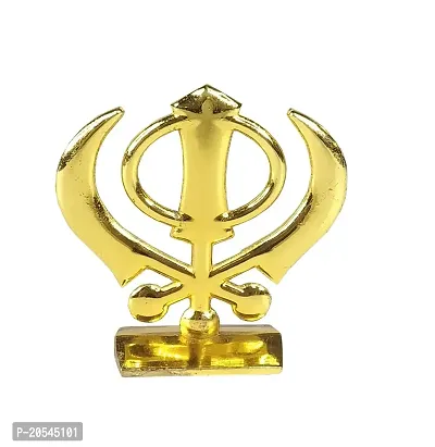 Adhvik Metal Sikh/punjabi Symbol Khanda Sahib Rhinestone Symbol Idol for Gifting, Home and Office Table, and Car Dashboard Decor Showpiece Small Size ( 6 X 6 Cm) Golden Color Pack of 1-thumb4