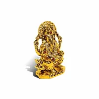 Adhvik Vighnaharta/ganpati/bappa Sitting on Lotus Flower Idol( Mini Ganesha St/603) White Stone Golden Antique Metal God Stand for Home Deacute;cor/car Dashboard/temple Puja/office Table Showpiece-thumb2