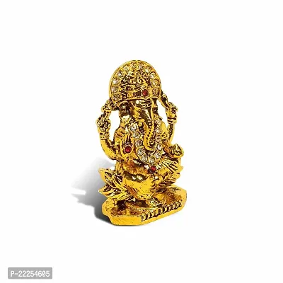 Adhvik Vighnaharta/ganpati/bappa Sitting on Lotus Flower Idol( Mini Ganesha St/603) White Stone Golden Antique Metal God Stand for Home Deacute;cor/car Dashboard/temple Puja/office Table Showpiece-thumb3