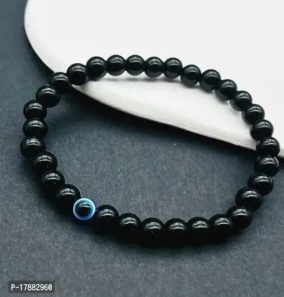 Adhvik Black 8mm Moti Beads/Stone Evil Eye Nazar Suraksha Kavach Freindship Wrist Band Cuff Stretchable Elastic Bracelet-thumb4