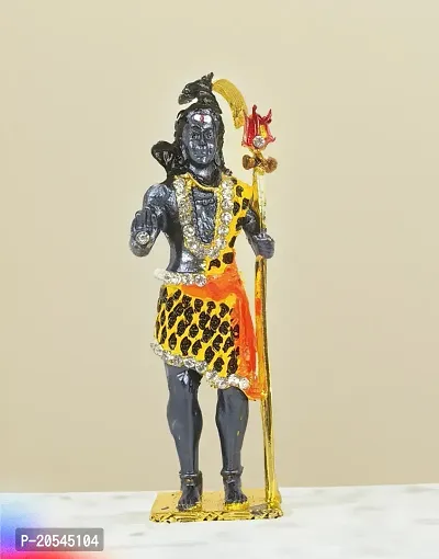 Adhvik Metal Antique Standing Shiv/mahadev/bhole Baba with Trishul Rhinestone Symbol Idol for Gifting, Home and Office Table, and Car Dashboard Decor Showpiece ( Size 9.5 X 2.5 Cm) Black Color Pack of 1