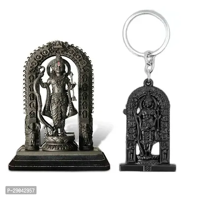 Adhvik MDF Cutout Ram Lalla Wooden Sticker With Metal Ram Lalla Keychain