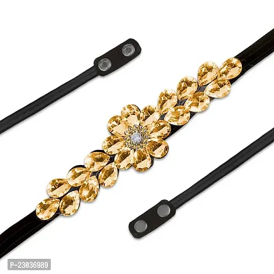 Adhvik Women's and Girls Plain Adjustable Stylish Golden Color Flower Stone Designer Ladies Waist Belts Belt for Fancy Saree, Western Dress, Long Gown, Traditional Dresses-thumb0
