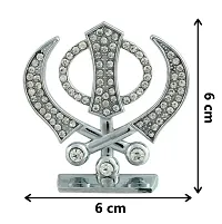 Adhvik Metal Sikh/punjabi Symbol Khanda Sahib Rhinestone Symbol Idol for Gifting, Home and Office Table, and Car Dashboard Decor Showpiece Small Size ( 6 X 6 Cm) Silver Color Pack of 1-thumb1