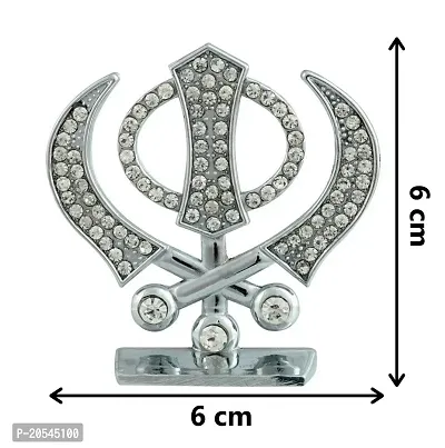 Adhvik Metal Sikh/punjabi Symbol Khanda Sahib Rhinestone Symbol Idol for Gifting, Home and Office Table, and Car Dashboard Decor Showpiece Small Size ( 6 X 6 Cm) Silver Color Pack of 1-thumb2