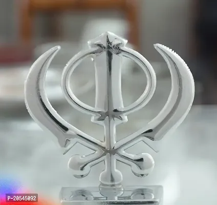 Adhvik Metal Sikh/punjabi Khanda Sahib Idol for Gifting, Home and Office Table, and Car Dashboard Decor Showpiece Small Size ( 6 X 6 Cm) Silver Color Pack of 1