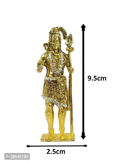 Adhvik Metal Antique Standing Shiv/mahadev/bhole Baba with Trishul Rhinestone Symbol Idol for Gifting, Home and Office Table, and Car Dashboard Decor Showpiece ( Size 9.5 X 2.5 Cm) Golden Color Pack of 1-thumb2