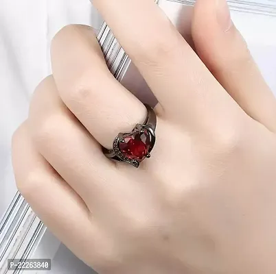 Adhvik Valentine's Day Adjustable/Openable Size Stainless Steel Crystal Diamond Nug/Stone Studded Romantic Love Blood Red  Pink Heart Shape Charming Thumb Knuckle Finger Rings For Girl's  Women's-thumb3