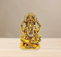 Adhvik Vighnaharta/ganpati/bappa Sitting on Lotus Flower Idol( Mini Ganesha St/603) White Stone Golden Antique Metal God Stand for Home Deacute;cor/car Dashboard/temple Puja/office Table Showpiece-thumb4