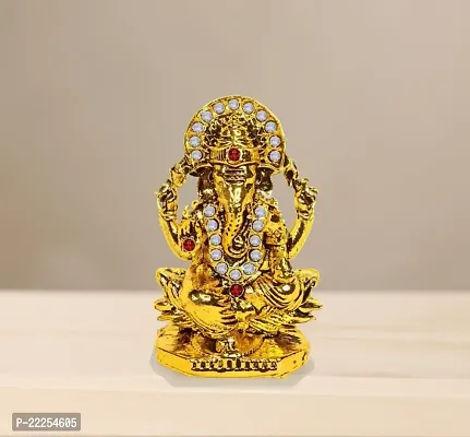 Adhvik Vighnaharta/ganpati/bappa Sitting on Lotus Flower Idol( Mini Ganesha St/603) White Stone Golden Antique Metal God Stand for Home Deacute;cor/car Dashboard/temple Puja/office Table Showpiece-thumb5