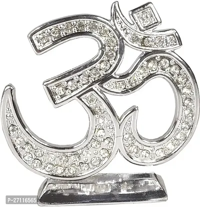 Hindu Religious Silver Color Symbol Om Shiv Idol Metal , 6 Cm X 5.5 Cm