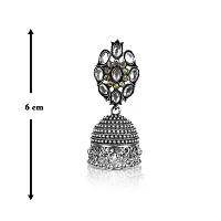 Adhvik Combo of Stylish Grey Latest Design Jarkan Dangler Metal Jhumki Earring with Silver Hug Me Thumb Finger Ring-thumb3