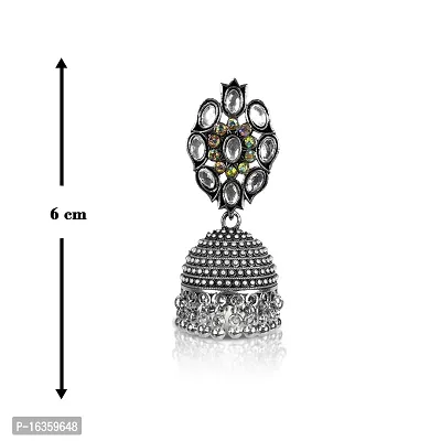 Adhvik Combo of Stylish Grey Latest Design Jarkan Dangler Metal Jhumki Earring with Silver Hug Me Thumb Finger Ring-thumb4