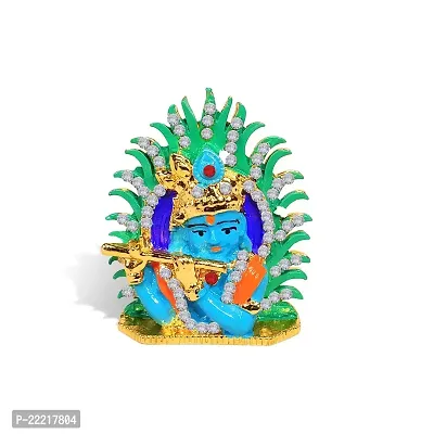 Adhvik Kahna/krishna Face with Flute/basuri Idol (Mini Mayurpankh Krishna St/828) Multicolor Metal God Stand for Home Deacute;cor/car Dashboard/mandir Pooja Murti/temple Puja/office Table Showpiece-thumb5