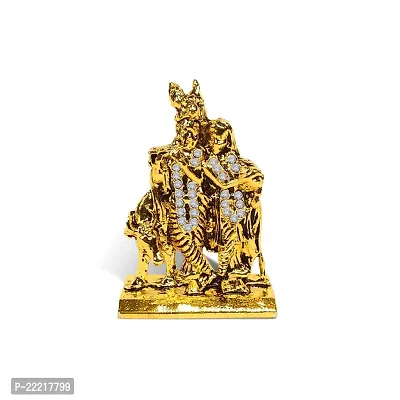 Adhvik Radha Krishna Standing with Cow Idol (Mini Cow Rk St/655) Golden Antique Metal God Stand for Home Deacute;cor/car Dashboard/mandir Pooja Murti/temple Puja/office Table Showpiece-thumb5