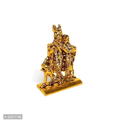 Adhvik Radha Krishna Standing with Cow Idol (Mini Cow Rk St/655) Golden Antique Metal God Stand for Home Deacute;cor/car Dashboard/mandir Pooja Murti/temple Puja/office Table Showpiece-thumb3