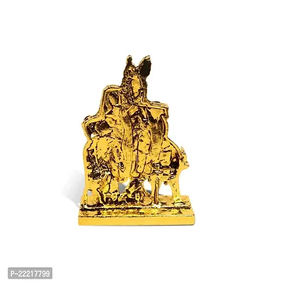 Adhvik Radha Krishna Standing with Cow Idol (Mini Cow Rk St/655) Golden Antique Metal God Stand for Home Deacute;cor/car Dashboard/mandir Pooja Murti/temple Puja/office Table Showpiece-thumb4